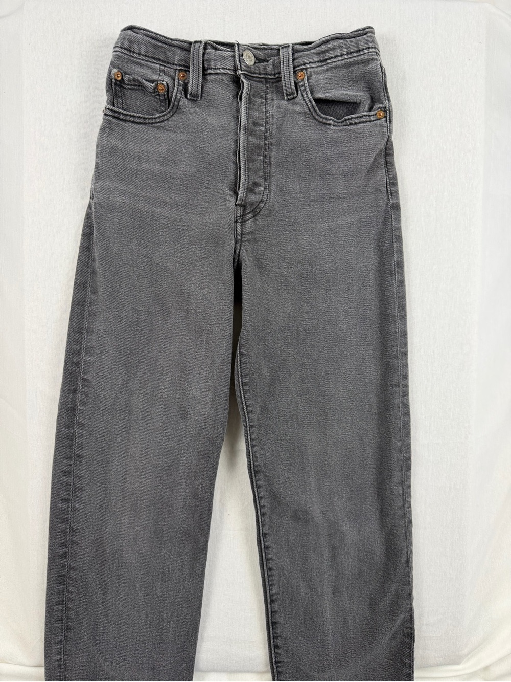 Levi’s Ribcage Straight Ankle Jeans Gray Wash High Rise Size 25